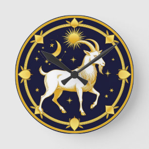 Golden Zodiac Capricorn Design Round Clock