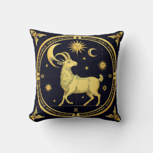 Golden Zodiac Capricorn Design Throw Pillow