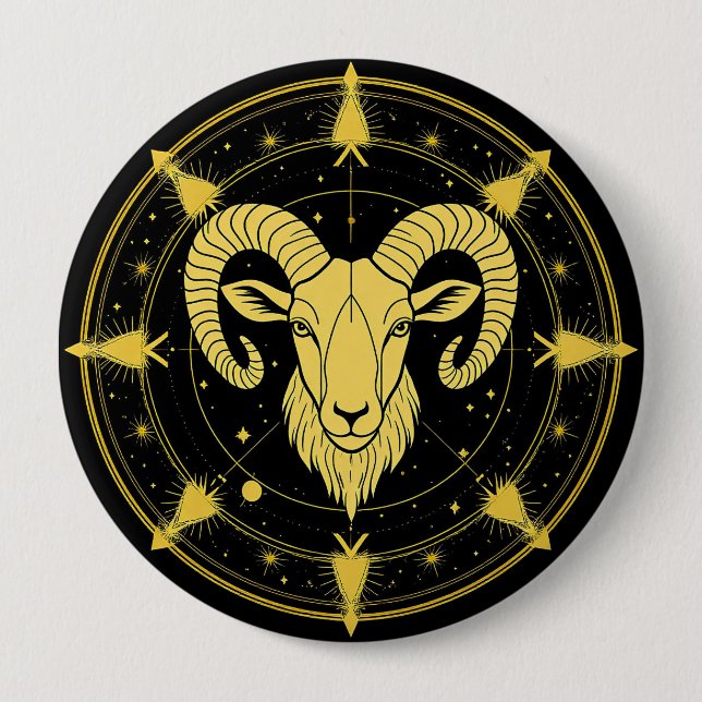 Golden Zodiac Symbol of Aries 4 Inch Round Button (Front)
