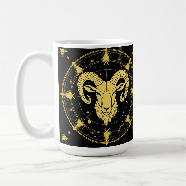 Golden Zodiac Symbol of Aries Coffee Mug (Left)