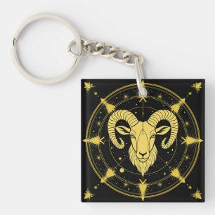 Golden Zodiac Symbol of Aries Keychain