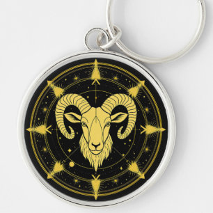 Golden Zodiac Symbol of Aries Keychain