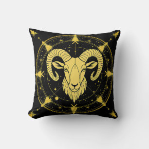 Golden Zodiac Symbol of Aries Throw Pillow