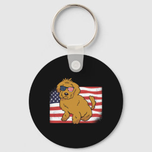 Goldendoodle American Flag 4th Of July Usa Funny D Keychain