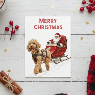 Goldendoodle and Santa Dog Christmas Holiday Postcard