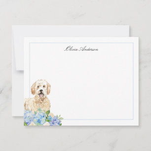 Goldendoodle Blue Hydrangea Personalized Card