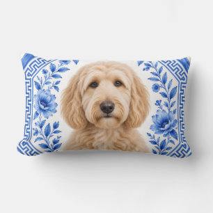Goldendoodle Blue & White Floral Lumbar Pillow 