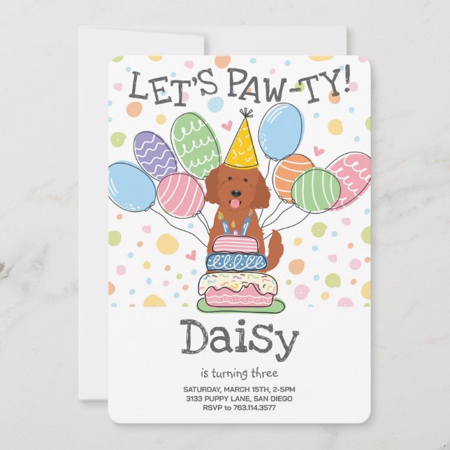 Goldendoodle Chien Anniversaire Fête Invitation (Devant)