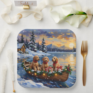 Goldendoodle Christmas Boat Holiday Paper Plate