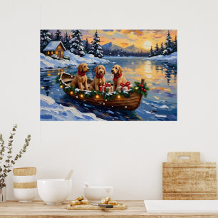 Goldendoodle Christmas Boat Holiday Poster