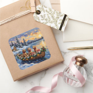 Goldendoodle Christmas Boat Holiday Square Sticker