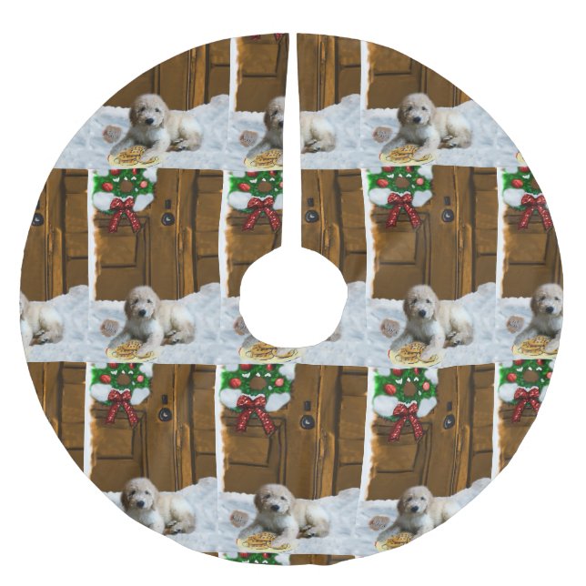 Goldendoodle Christmas Brushed Polyester Tree Skirt (Front)