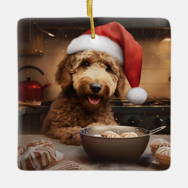 Goldendoodle Christmas Cookies Festive Holiday Ceramic Ornament (Front)