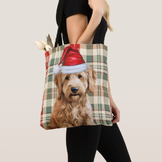 Goldendoodle Christmas Dog Seasonal Plaid Tote Bag