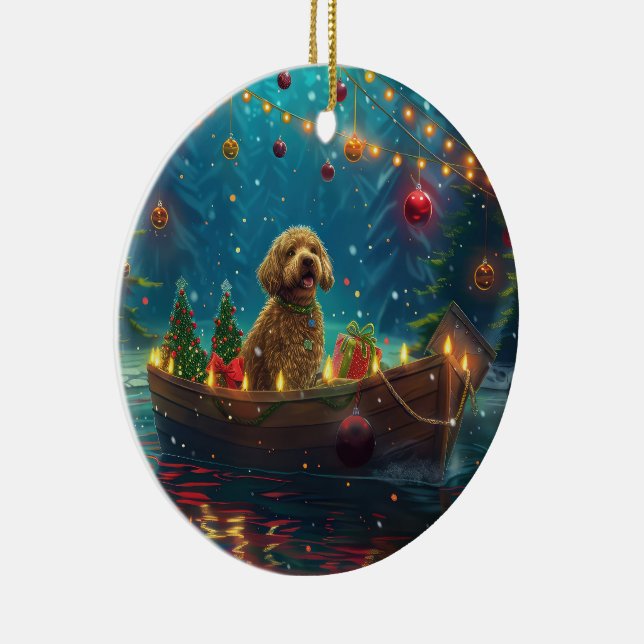 Goldendoodle Christmas Festive Voyage Ceramic Ornament (Right)