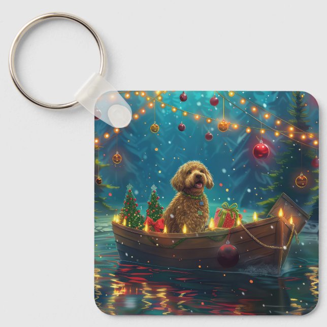 Goldendoodle Christmas Festive Voyage Keychain (Front)