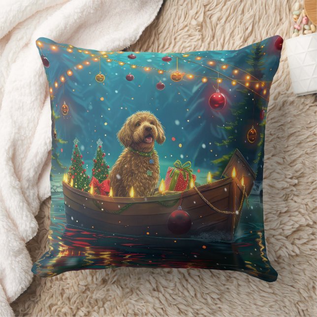 Goldendoodle Christmas Festive Voyage Throw Pillow (Blanket)