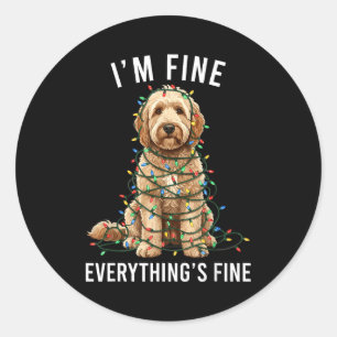 Goldendoodle Christmas I'm Fine Everything Is Fine Classic Round Sticker