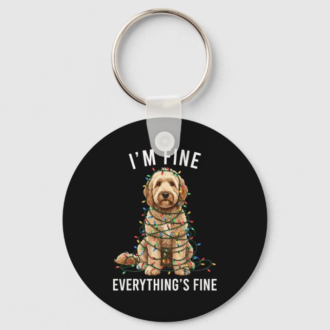 Goldendoodle Christmas I'm Fine Everything Is Fine Keychain (Front)