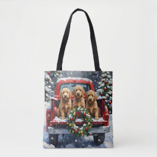 Goldendoodle Christmas Red Truck Holiday Tote Bag