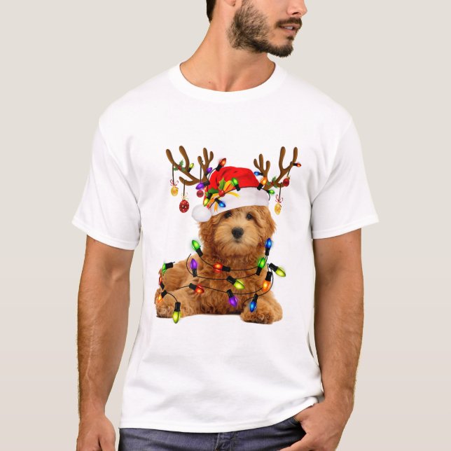 Goldendoodle christmas reindeer christmas lights p T-Shirt (Front)