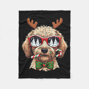 Goldendoodle Christmas Reindeer Holiday Dog Lover  Fleece Blanket