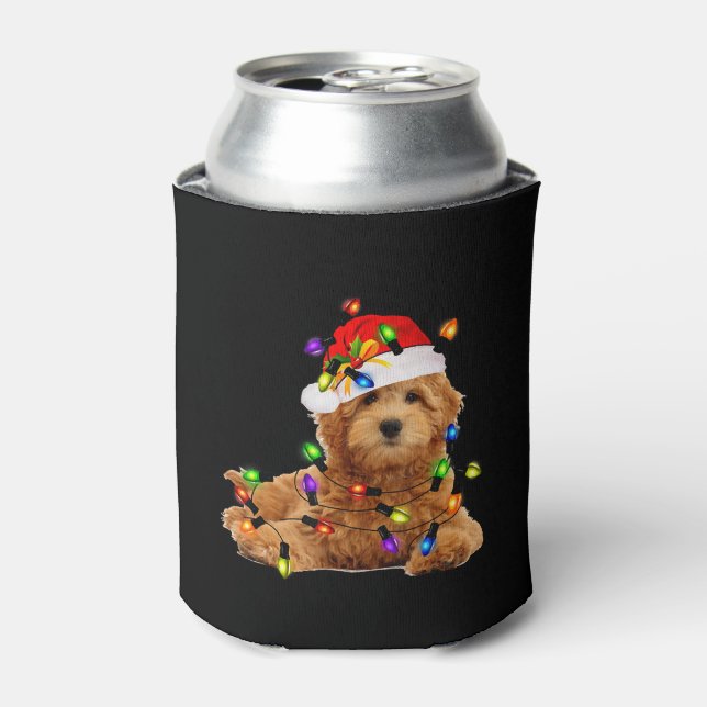 Goldendoodle Christmas Santa Can Cooler (Can Front)