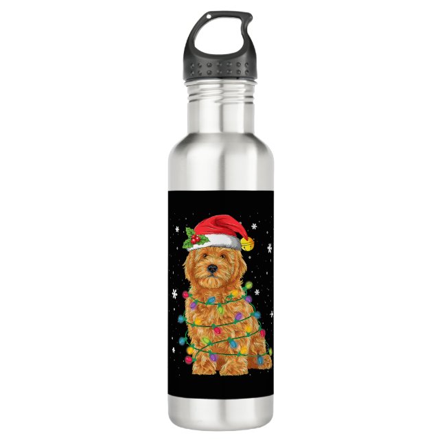 Goldendoodle Christmas Santa Hat Fairy Lights 710 Ml Water Bottle (Front)