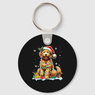 Goldendoodle Christmas Santa Hat Fairy Lights Paja Keychain
