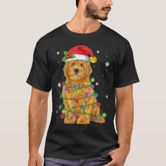 Goldendoodle Christmas Santa Hat Fairy Lights T-Shirt