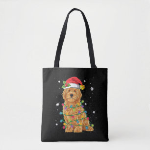 Goldendoodle Christmas Santa Hat Fairy Lights Tote Bag