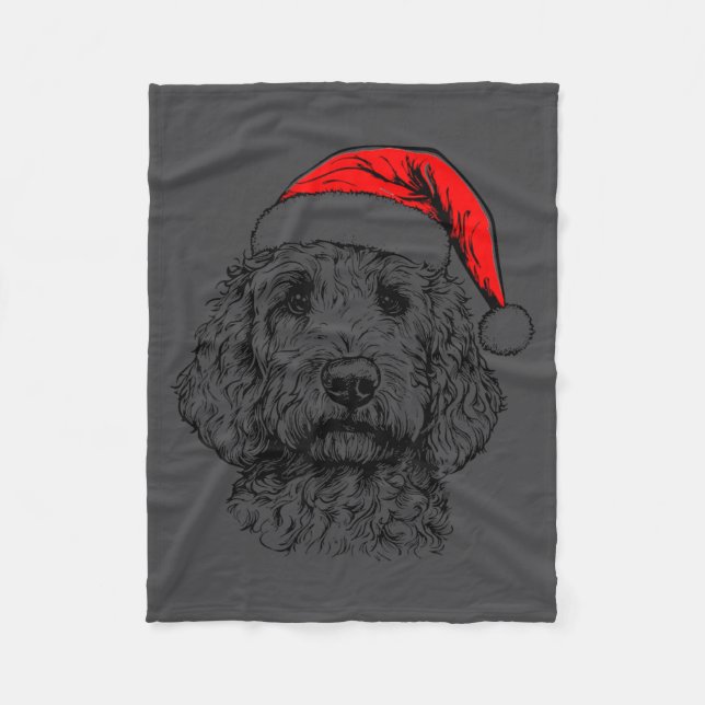 Goldendoodle Christmas Santa Hat Xmas Pajama Golde Fleece Blanket (Front)