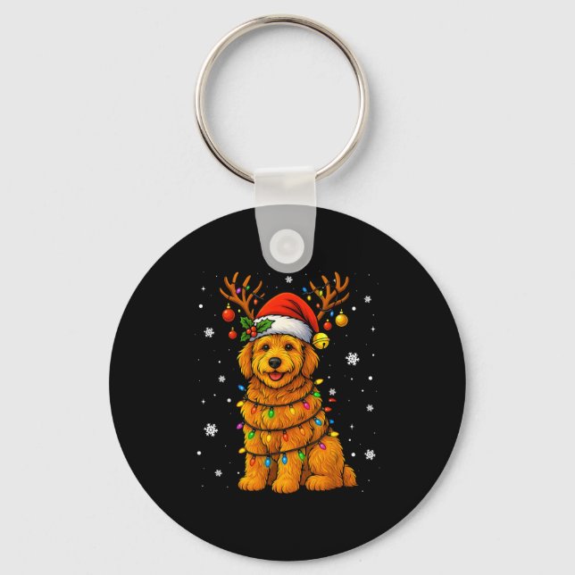 Goldendoodle Christmas Tee Reindeer Christmas Ligh Keychain (Front)