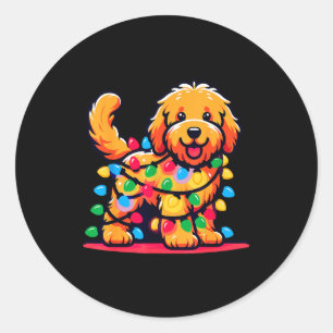 Goldendoodle Christmas Tree Xmas Lights Golden Doo Classic Round Sticker