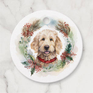 Goldendoodle Christmas Wreath Festive Pup Favour Tags