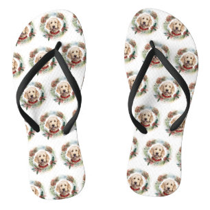Goldendoodle Christmas Wreath Festive Pup Flip Flops