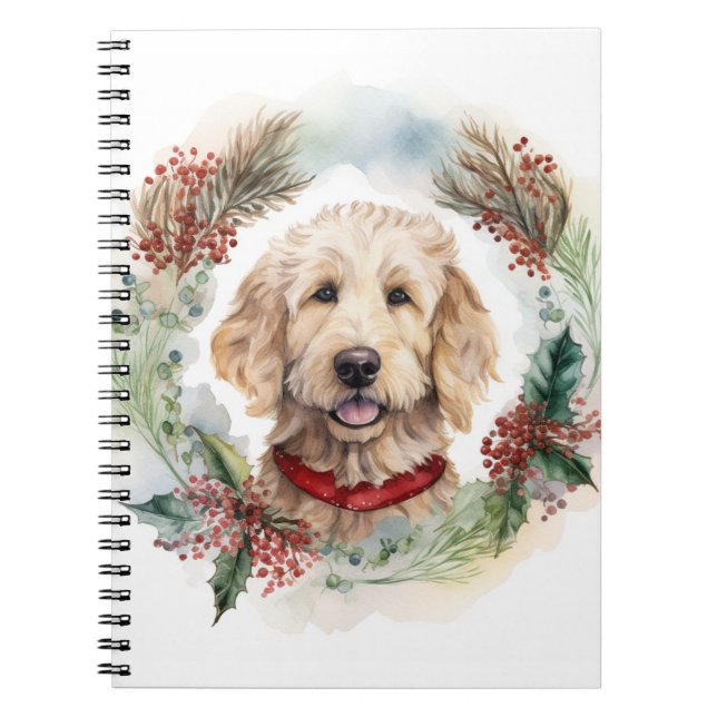 Goldendoodle Christmas Wreath Festive Pup Notebook (Front)