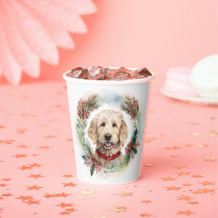 Goldendoodle Christmas Wreath Festive Pup Paper Cups