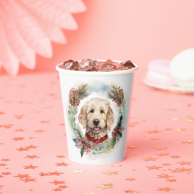 Goldendoodle Christmas Wreath Festive Pup Paper Cups (Insitu)