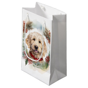 Goldendoodle Christmas Wreath Festive Pup Small Gift Bag