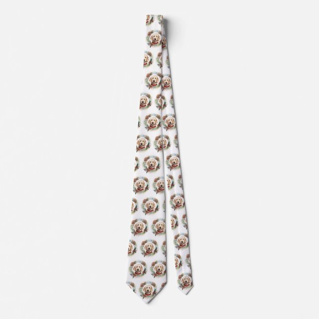 Goldendoodle Christmas Wreath Festive Pup Tie (Front)