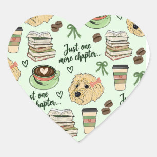 Goldendoodle Coffee & Books Heart Stickers