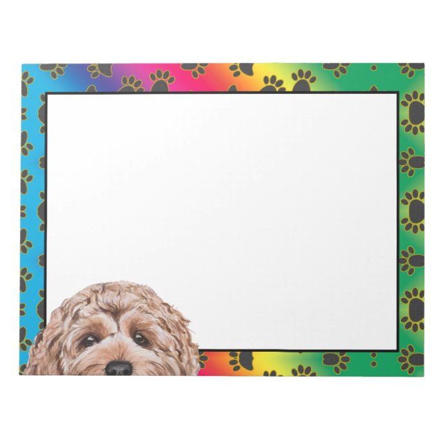 Goldendoodle colourful dog paw pattern  notepad (Front)
