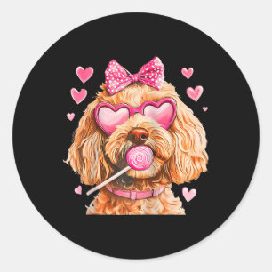 Goldendoodle Coquette Bow Valentine Day Raglan Bys Classic Round Sticker