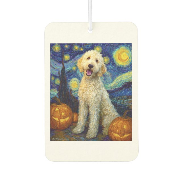 Goldendoodle Cute Dog Halloween Jack O Lantern Pum Air Freshener (Front)