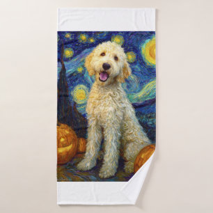 Goldendoodle Cute Dog Halloween Jack O Lantern Pum Bath Towel