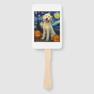 Goldendoodle Cute Dog Halloween Jack O Lantern Pum Hand Fan
