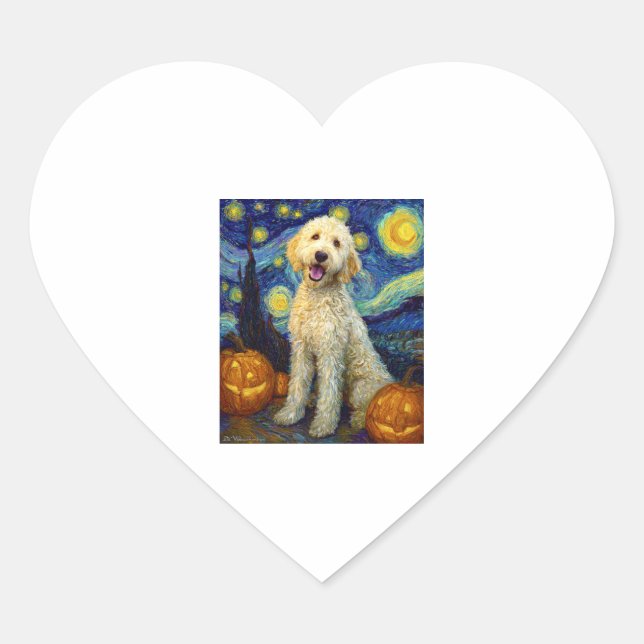 Goldendoodle Cute Dog Halloween Jack O Lantern Pum Heart Sticker (Front)