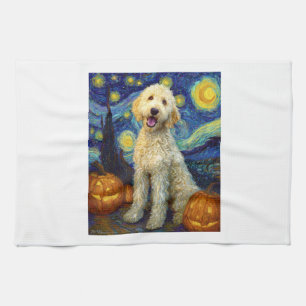 Goldendoodle Cute Dog Halloween Jack O Lantern Pum Kitchen Towel