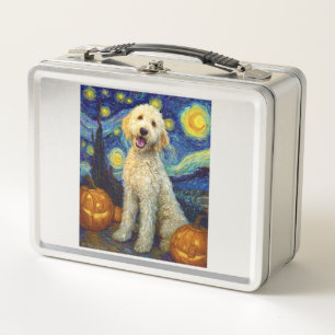 Goldendoodle Cute Dog Halloween Jack O Lantern Pum Metal Lunch Box